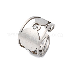 304 Stainless Steel Rhinestone Saint Benedict Open Cuff Rings&nbsp;RJEW-M069-01P