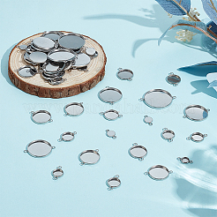 64Pcs 8 Styles 304 Stainless Steel Cabochon Connector Settings&nbsp;STAS-HY0001-86P