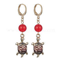 Tortoise Natural Mashan Jade(Dyed & Heated) Hoop Earrings&nbsp;EJEW-JE05350