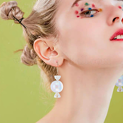 2 Pairs 2 Colors Lace Inside Glass Candy Ball Dangle Earrings&nbsp;EJEW-FI0001-15