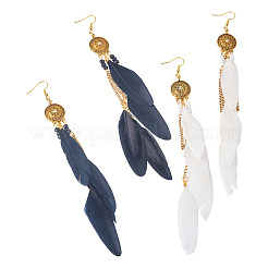 2 Pairs 2 Colors Feather Tassel Dangle Earrings&nbsp;EJEW-TA0001-77
