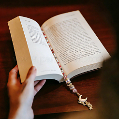 1Pc Alloy & Resin & Glass Seed Bead & Rhinestone Moon Star Beaded Chain Bookmarks&nbsp;AJEW-BM0001-40