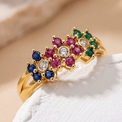 Adjustable Brass Micro Pave Cubic Zirconia Cuff Open Rings for Women&nbsp;WG472A5-01
