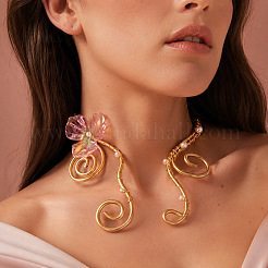 Adjustable Alloy & Resin Flower Spiral Cuff Choker Necklaces with Imitation Pearl&nbsp;WGC7B88-01