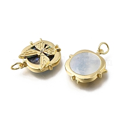 Brass Micro Pave Clear Cubic Zirconia with Natural Paua Shell Pendants&nbsp;KK-G525-15G