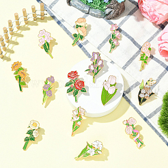 14Pcs 14 Styles Flower Enamel Pins&nbsp;JEWB-CJ0001-75
