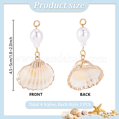 8Pcs 4 Styles Natural Spiral Shell Pendants and ABS Plastic Imitation Pearl Beads&nbsp;PALLOY-PH01748