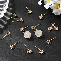 SHEGRACE Brass Clear Cubic Zirconia Flat Round Stud Earring Findings&nbsp;XGR0102G-117G