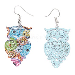 Spray Painted Stainless Steel Owl Dangle Earrings&nbsp;EJEW-I256-12P