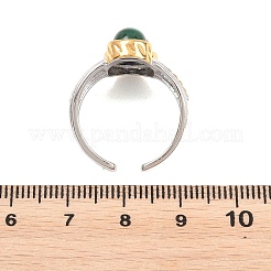 Natural Lapis Lazuli & Natural Malachite with Brass Cuff Open Rings&nbsp;RJEW-B163-01GP-01