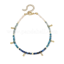 Natural Apatite & Kyanite Faceted Round and Pearl Beaded Anklets&nbsp;AJEW-AN00872-01