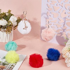 12Pcs 6 Colors Handmade Faux Rabbit Fur Pom Pom Ball Covered Pendants&nbsp;WOVE-SC0001-07