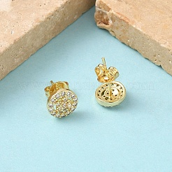 Round Brass Micro Pave Clear Cubic Zirconia Stud Earrings&nbsp;EJEW-Z144-14G