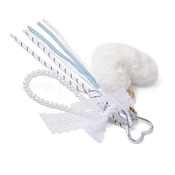Plush Heart & Polyester Ropes & ABS Plastic Imitation Pearl Pendant Decorations&nbsp;HJEW-JM04393-02