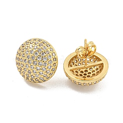 Round Brass Pave Clear Cubic Zirconia Stud Earrings&nbsp;EJEW-M258-65G