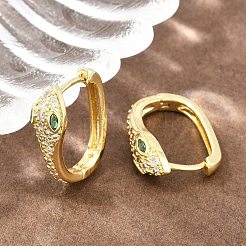 Brass Micro Pave Cubic Zirconia Hoop Earrings&nbsp;KK-CBAD104-04G-G