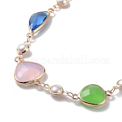 Colorful Triangle Glass Pendant Necklace with Brass Chains&nbsp;NJEW-A015-15KCG