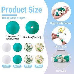 60pcs 4 Styles Silicone Beads Round Rubber Bead 15MM Loose Spacer Beads for DIY Supplies Jewelry Keychain Making&nbsp;FIND-TA0010-30A