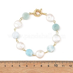 Natural Larimar and Keshi Pearl Coin Beaded Bracelets&nbsp;BJEW-JB14465