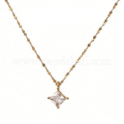 Rhombus 304 Stainless Steel Pave Clear Cubic Zirconia Pendant Necklaces&nbsp;FS-WG09C14-01