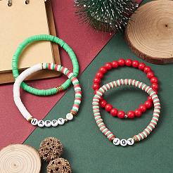 4Pcs 4 Style Polymer Clay Heishi Surfer Stretch Bracelets Set&nbsp;BJEW-TA00269