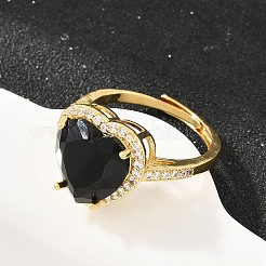 Heart Brass Micro Pave Cubic Zirconia Cuff Open Rings for Women&nbsp;CU-CBA0A21-02G