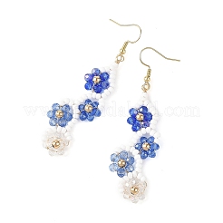 Flower Glass Seed Beaded Dangle Earrings&nbsp;EJEW-MZ00775-01