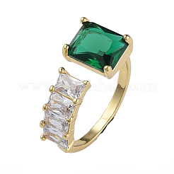 Cubic Zirconia Rectangle Open Cuff Ring&nbsp;RJEW-N035-123