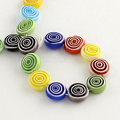 Flat Round Handmade Millefiori Glass Beads&nbsp;X-LK-R004-49