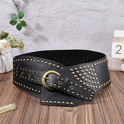 Retro Antique Bronze Alloy Rivets PU Leather Whide Waist Belts for Women&nbsp;AJEW-WH20098-075A