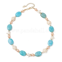 Ocean Synthetic Turquoise Turtle Starfish & Oval Acrylic & Round Glass Pearl Beaded Necklaces for Women&nbsp;NJEW-JN06077