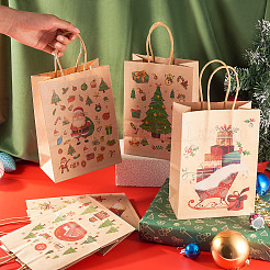 8Pcs 8 Styles Christmas Theme Printed Kraft Paper Bags with Handles&nbsp;ABAG-TA0001-59