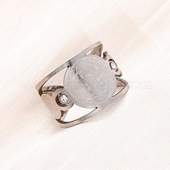 304 Stainless Steel Rhinestone Saint Benedict Open Cuff Rings&nbsp;RJEW-M069-01P