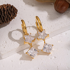 304 Stainless Steel Star with Square Hoop Earrings&nbsp;SZ9401