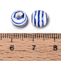 Hand Painted Blue and White Striped Round Porcelain Beads&nbsp;PORC-Q007-01B