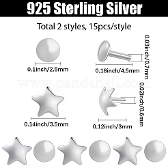 30Pcs 2 Styles 925 Sterling Silver Flat Head Pins&nbsp;STER-SC0001-70P