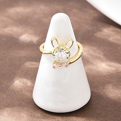 Bunny & Bowknot Brass Micro Pave Cubic Zirconia Cuff Rings for Women&nbsp;RJEW-A088-10G