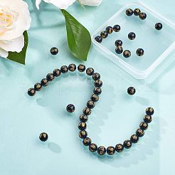 Natural Obsidian Round Carved Om Mani Padme Hum Beads Strands&nbsp;G-OC0001-35
