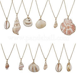12Pcs 12 Styles Electroplated Natural Mixed Shell Pendant Necklaces&nbsp;NJEW-JN05212