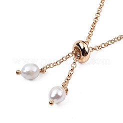 Natural Pearl & Glass Braided Slider Bracelet&nbsp;BJEW-N018-01D