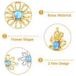 2Pcs 2 Colors Brass with Synthetic Opal Flower Links/Connectors&nbsp;KK-YW0004-45