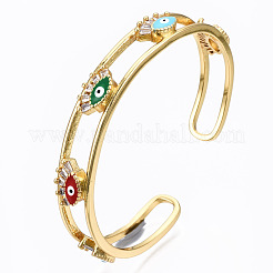 Brass Micro Pave Clear Cubic Zirconia Cuff Bangles&nbsp;BJEW-T018-14G-NF