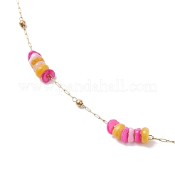 Dyed Disc Natural Shell Beaded 304 Stainless Steel Link Chain Necklaces&nbsp;NJEW-JN05448