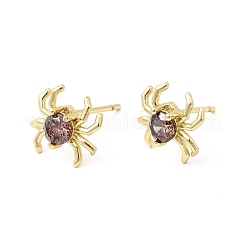 Spider Brass Micro Pave Cubic Zirconia Stud Earrings&nbsp;EJEW-L306-04G-02