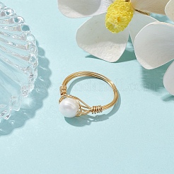 Natural Pearl Round Braided Bead Style Rings&nbsp;RJEW-JR00608