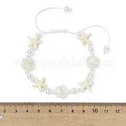 Adjustable Starfish & Shell Shape ABS Imitation Pearl and Synthetical Turquoise Beaded Braided Bead Bracelets for Women&nbsp;BJEW-JB13814