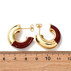 Brass Enamel C-Shaped Stud Earrings&nbsp;EJEW-D332-02B-G