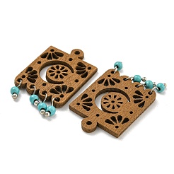 Laser Cut Poplar Wood Pendants Rectangle Charms with Dyed Synthetic Turquoise&nbsp;FIND-G073-07