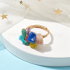 Natural & Synthetic Mixed Gemstone Chips Beaded Chakra Theme Fringer Ring&nbsp;RJEW-TA00108