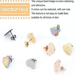 30Pcs 5 Colors Heart Shape with Textured PVD Vacuum Plating 304 Stainless Steel Stud Earring Findings&nbsp;EJEW-UN0001-62